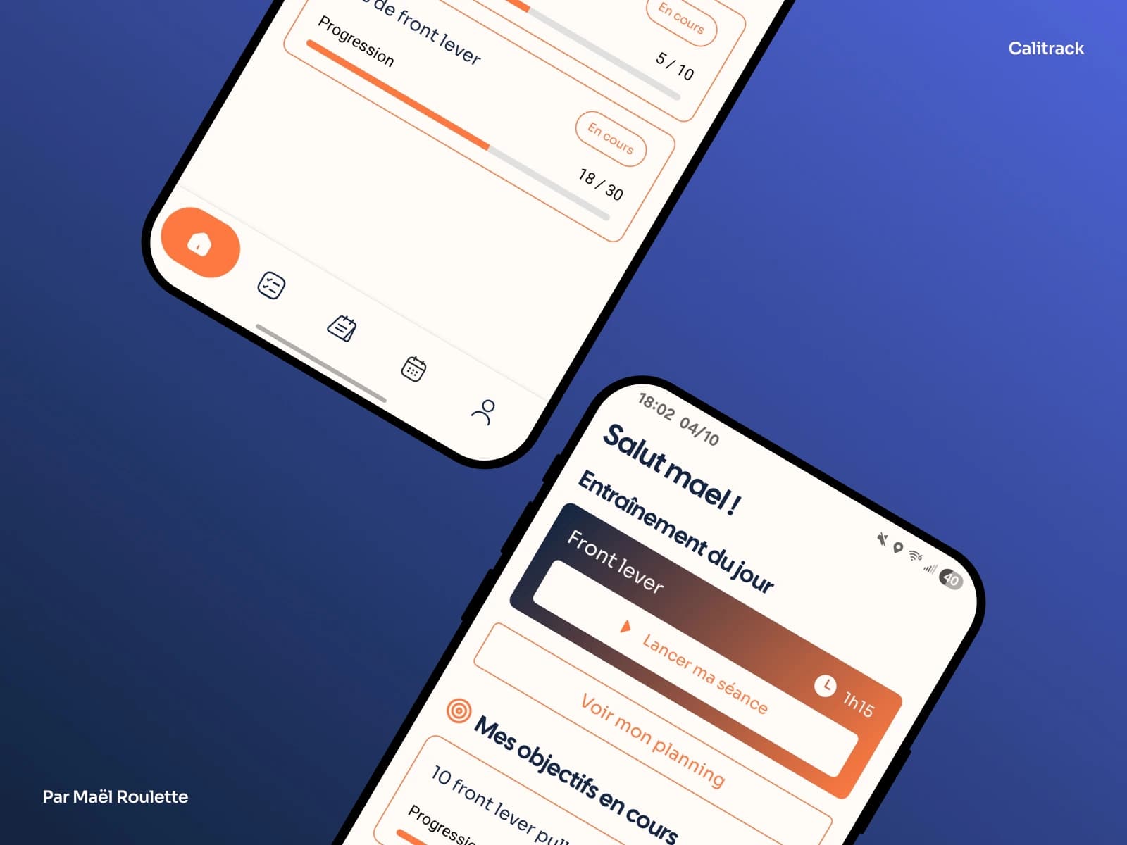 Page d'acceuil de l'application Calitrack